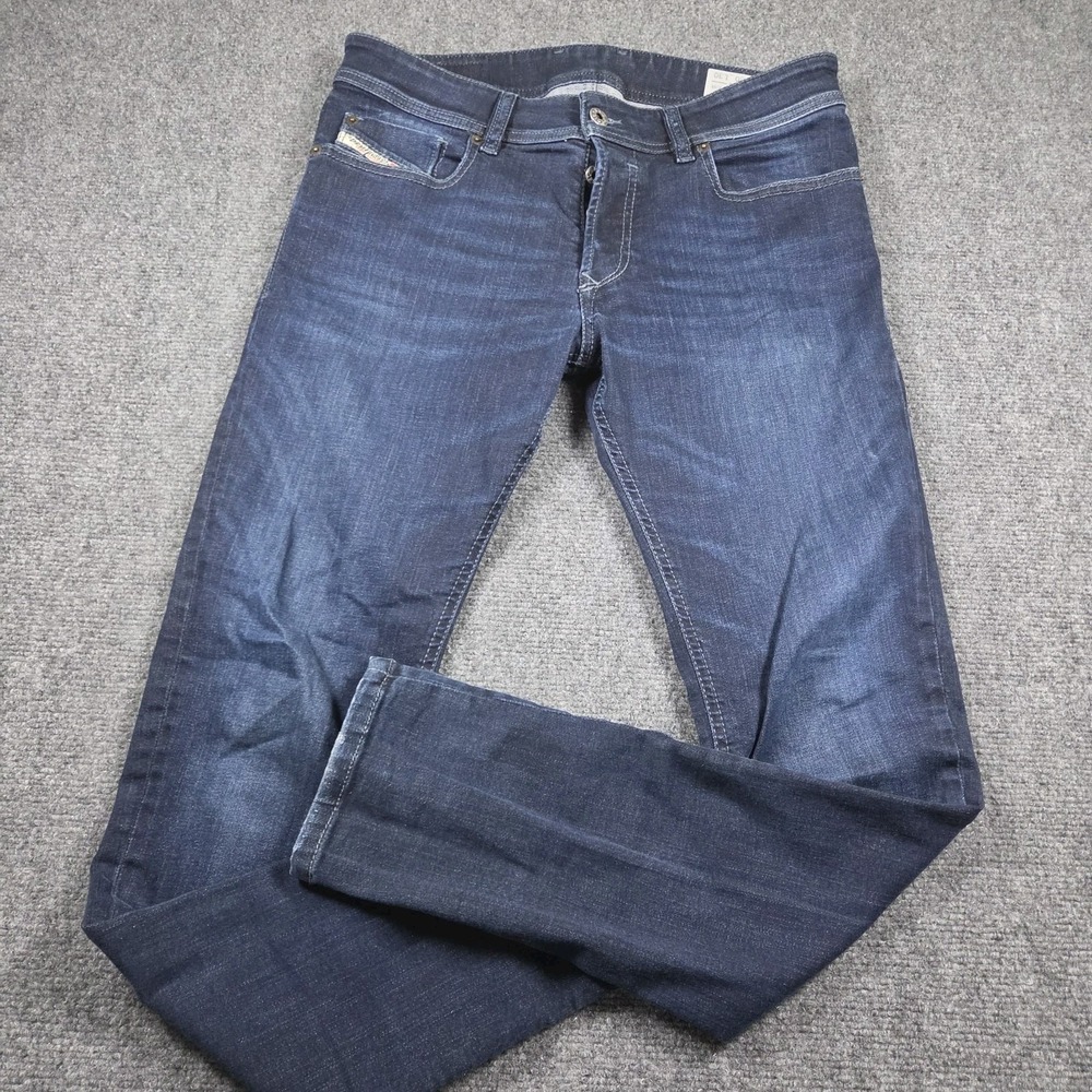 Diesel Sleenker Jeans Men 30x30 Blue Slim Skinny Stretch Italy Fade Whiskered